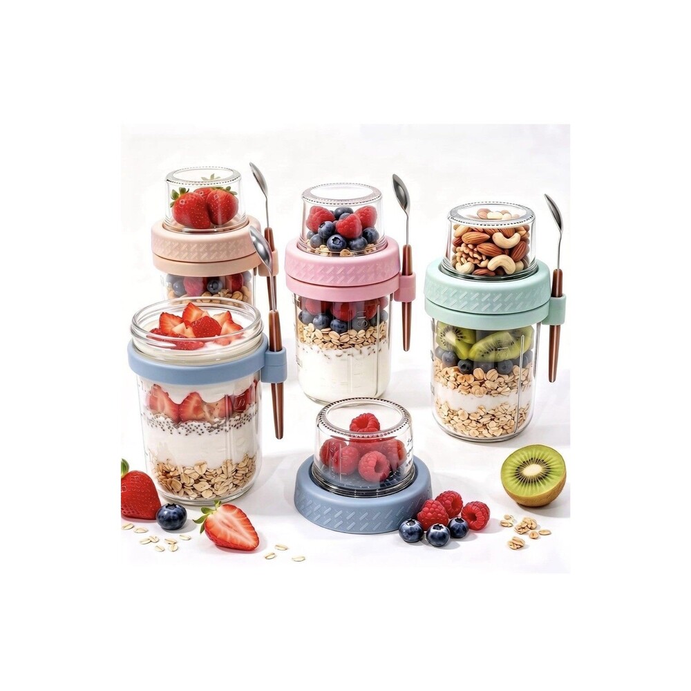 4 Pack 20oz Overnight Oats Glass Jars with Lids Spoons Leakproof Parfait Cups